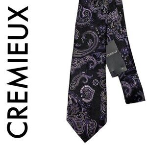 CREMIEUX NWT MENS TIE BLACK GRAY PURPLE PATTERN